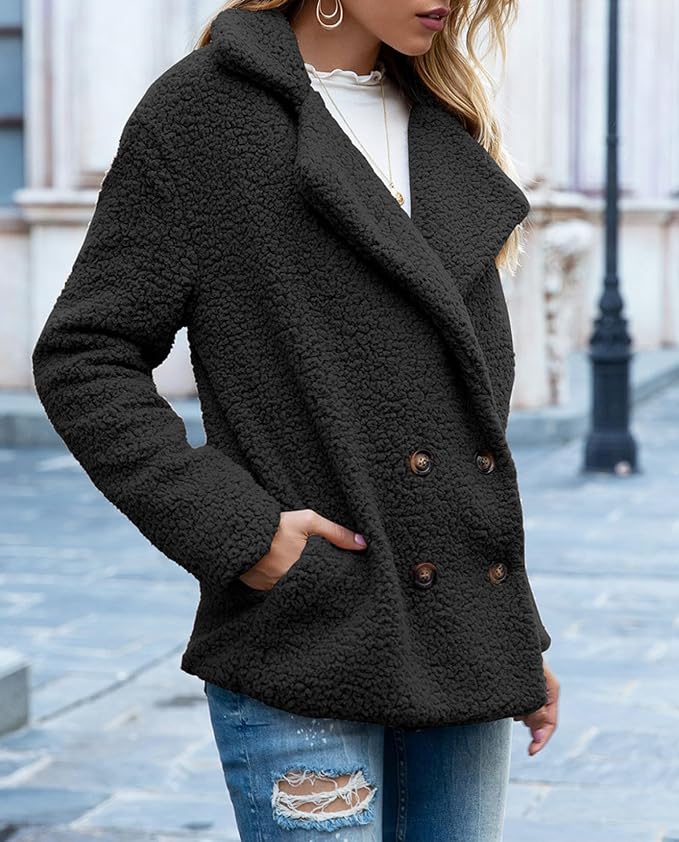 Women's Winter Warm Plush Cardigan Fuzzy Fleece Lapel Jacket - Image 4