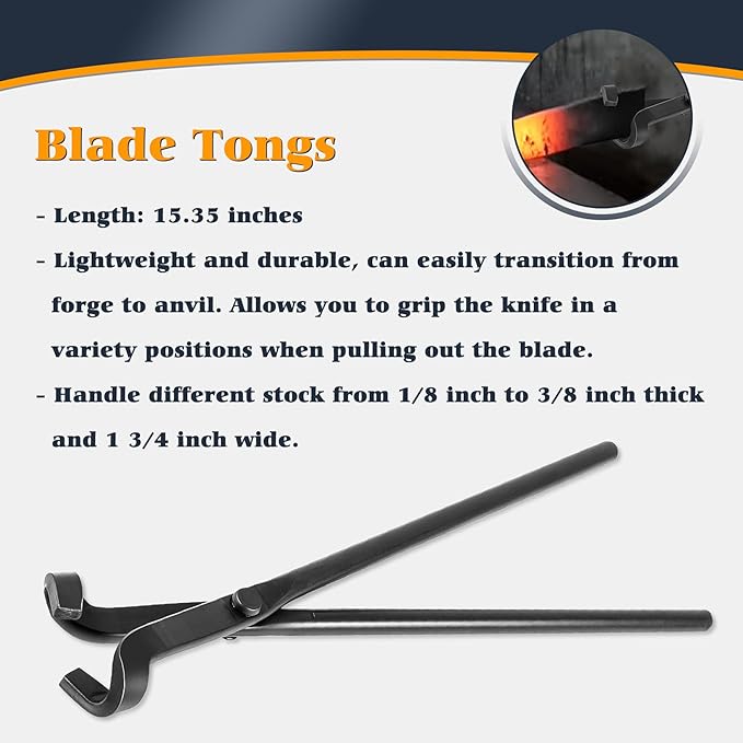 Knife Making Tongs Set, V-Bit Blade Tongs, 4-Piece, Black Steel