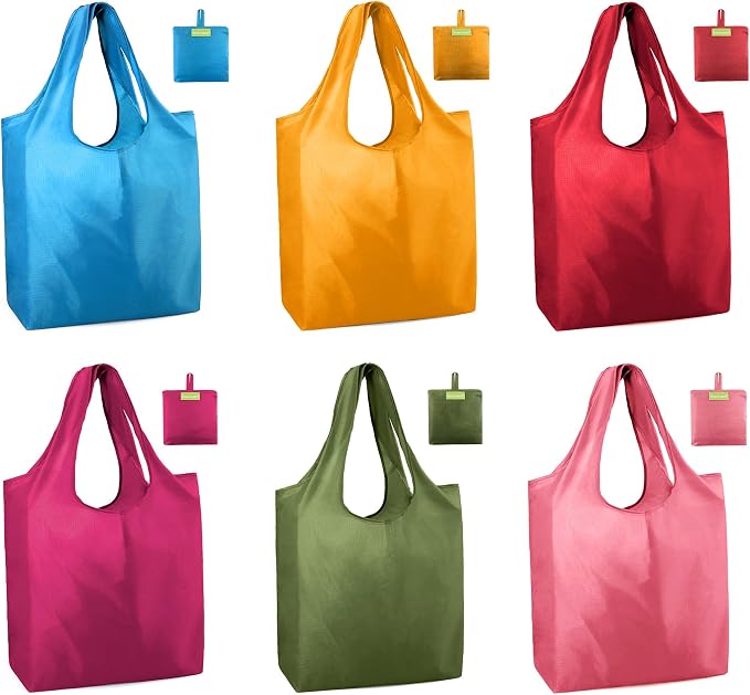 BeeGreen 6 Pack Reusable Grocery Bags, Heavy Duty Totes by BeeGreen