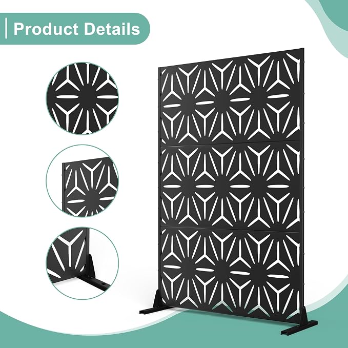 Metal Privacy Screen for Outdoor & Indoor Use, Free Standing Privacy Screen for - Image 4