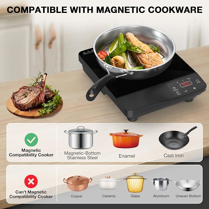 Portable Induction Cooktop 1800W, 110V Single Burner Induction Burner & Fry Pan - Image 3