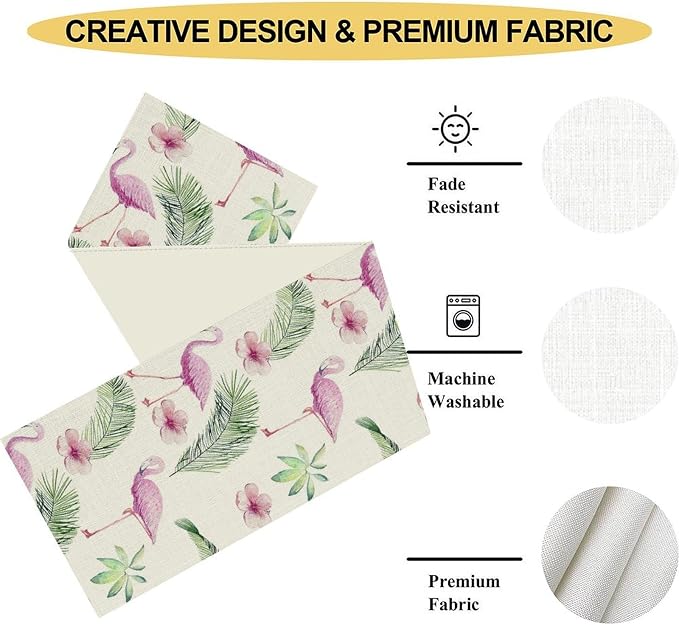 Flamingo Table Runner, Spring Summer Tropical Floral Green Palm Leaves Hawaiian - Image 5