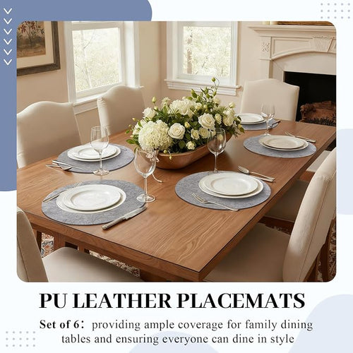 13'' Round Placemats Set of 6, PU Leather Table Mats, Non Slip Heat Resistant - Image 2