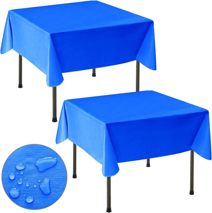 Nasitos 2 Pack Square Table Cloth 54x54 Inch-Plastic Blue Vinyl Card Table Cloth by Nasitoshomedecor