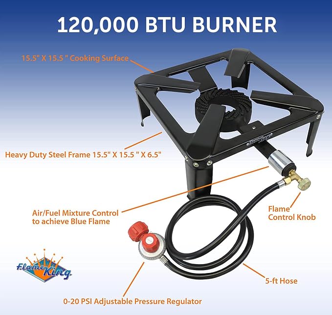 Flame King Heavy Duty 120, 000 BTU, 0-20 PSI, Turkey Fryer Single Propane - Image 4