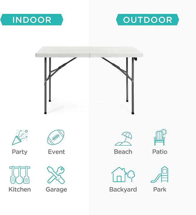 Best Choice Products 4ft Plastic Folding Table, Indoor Outdoor Heavy Duty - Image 4