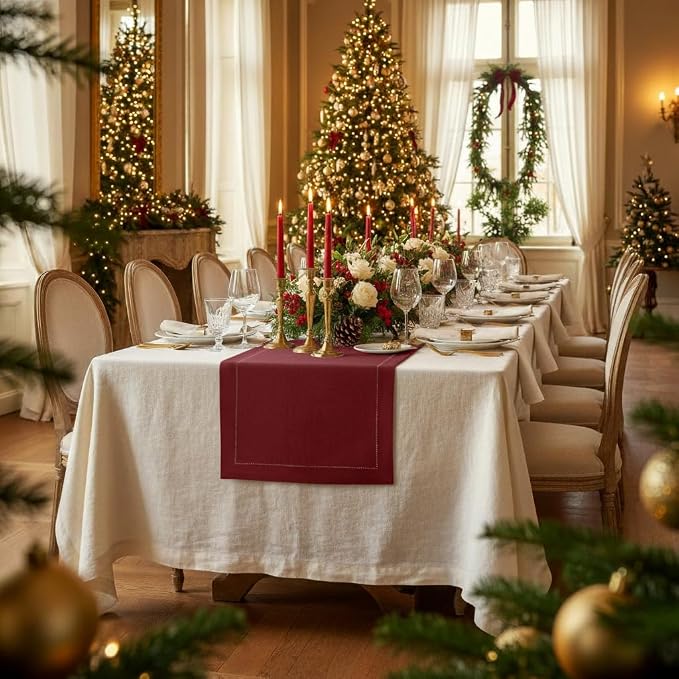D'Moksha Homes Linen Dark Red Table Runner 60 Inches - Image 2