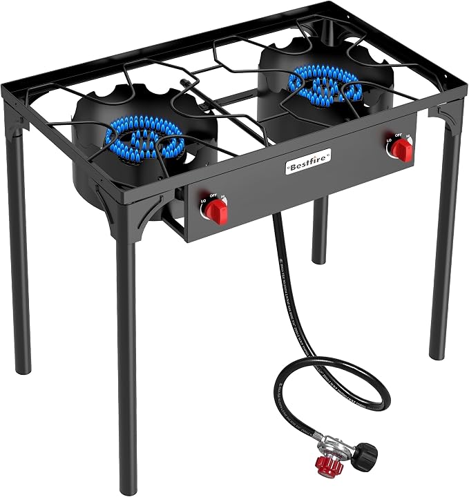 BESTFIRE 2 Burner Camping Stove, 000 BTU High Pressure Outdoor Propane by GrillsOutdoorCooking