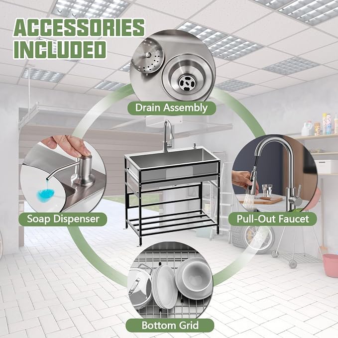 33x19 Inch Stainless Steel Utility Sink-Freestanding Laundry Sink Practicality - Image 7