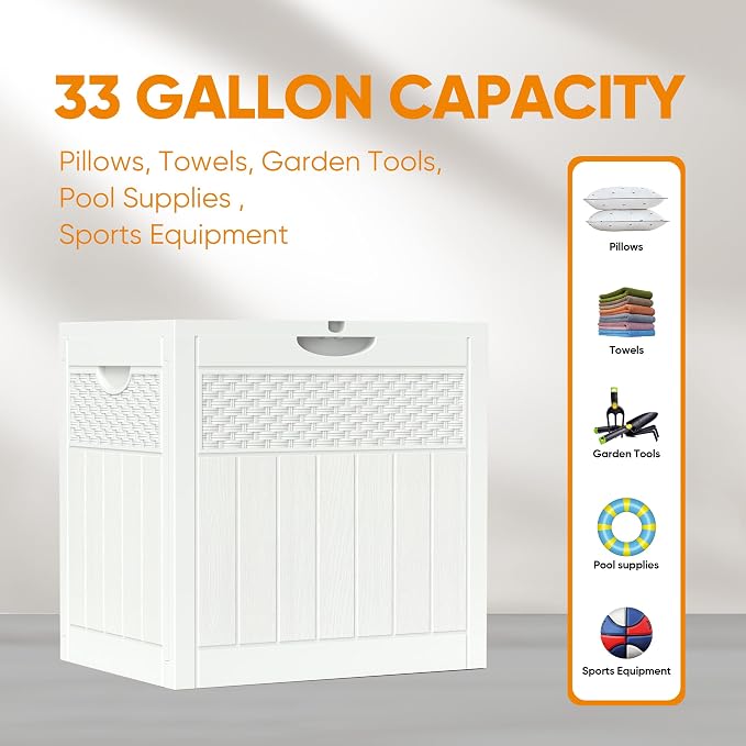 ZYJOYY 33 Gallon Resin Deck Box, Weatherproof Outdoor Storage Box - Image 3