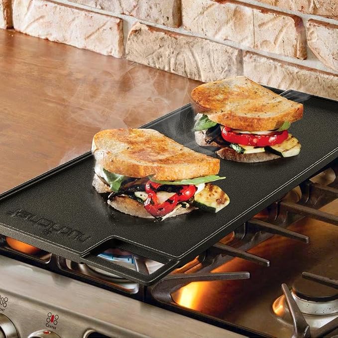 NutriChef Cast Iron Reversible Grill Plate – 18 Inch Flat & Ridged Skillet - Image 2