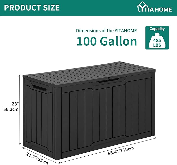 YITAHOME 100 Gallon Outdoor Storage Box, Large Water Resistant Resin Deck Box - Image 8