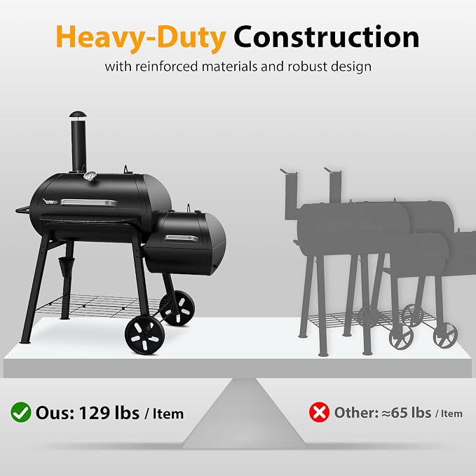 Brand-Man Charcoal Grill Offset Smoker, Heavy-Duty Barrel BBQ Grill Smoker Combo - Image 7