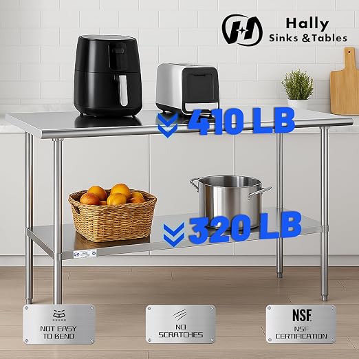 Hally Stainless Steel Table for Prep & Work 18 x 60 Inches, NSF Commercial - Image 5