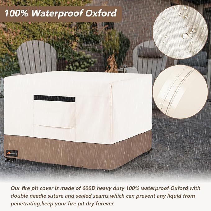 Fire Pit Cover Square, Outdoor Heavy Duty Durable 600D Tear-Resistant 100% - Image 4