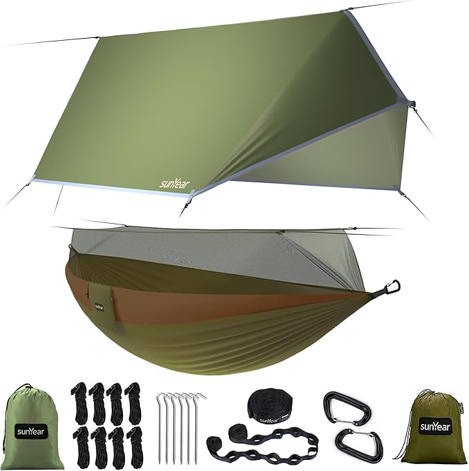 Camping Hammock with Rain Fly and Bug Net, Single and Double Size