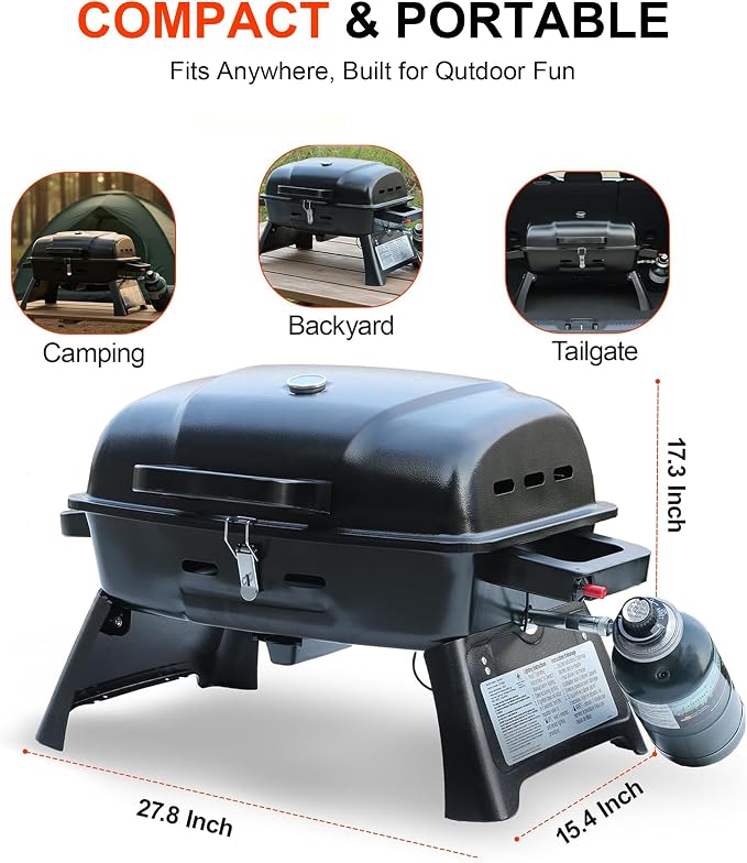 BrandMan Portable Propane Gas Grill, 1-Burner Tabletop Compact BBQ Grill - Image 7