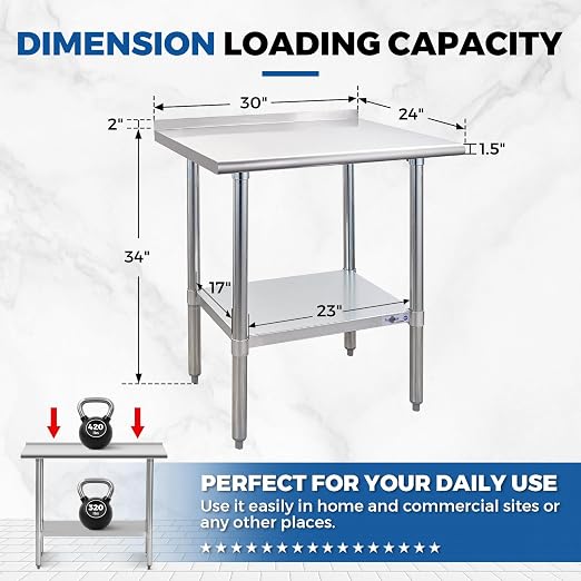 Profeeshaw Stainless Steel Prep Table NSF Commercial Work Table - Image 2