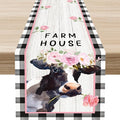 Cow Farmhouse Table Runner, Rustic Black White Plaid Buffalo Animals Flower by Unknown