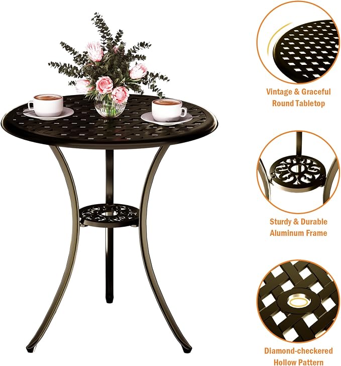 3 Piece Patio Bistro Set, Outdoor Bistro Table and Chairs Set of 2 w/Umbrella - Image 4