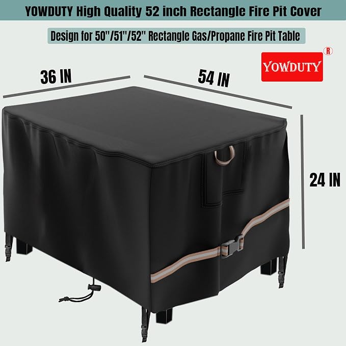 Rectangular Propane Gas Fire Pit Table Cover 52x34x24, Waterproof Heavy Duty - Image 2