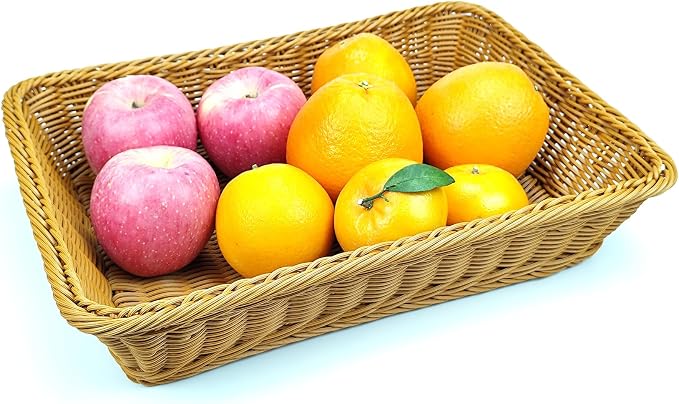 ANRUIDE 16" Poly Wicker Bread Basket, Long Woven Tabletop Food Fruit Vegetables by ANRUIDE