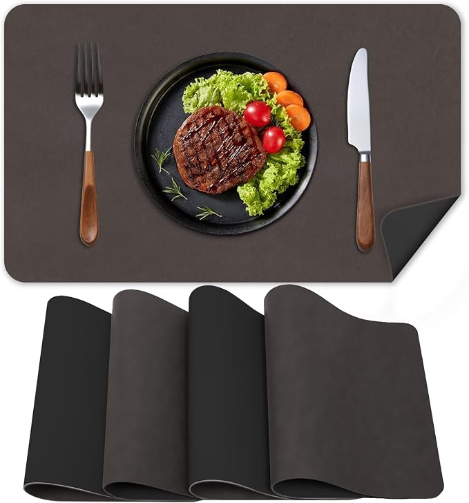Faux Leather Placemats, Heat-Resistant, Waterproof and Oil-Proof, Reversible by BLESWIN
