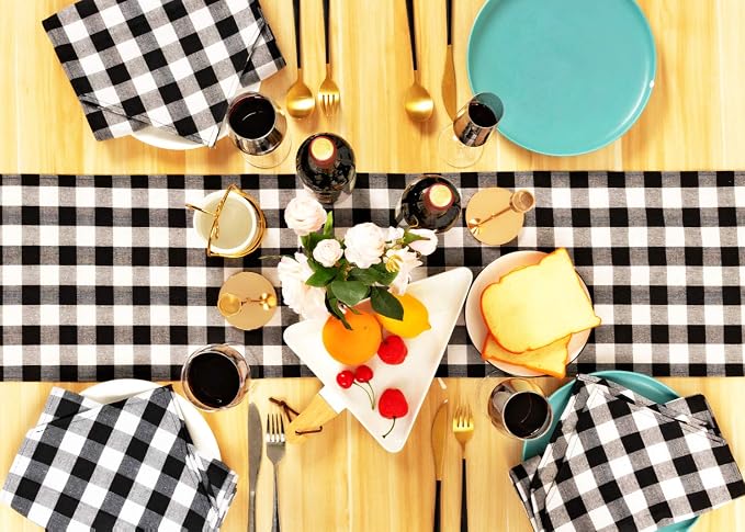 4 Pack Buffalo Check Table Runners White and Black Plaid Table Runner - Image 4