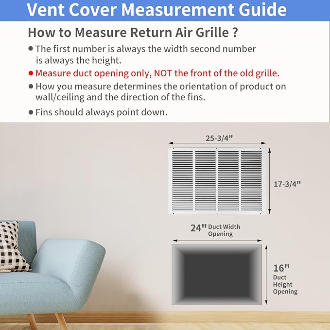 24"W x 16"H Steel Return Air Grille, Air Return Vent Cover - Image 5