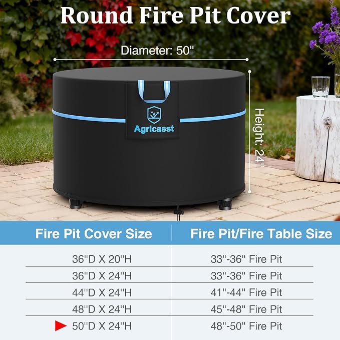 Round Fire Pit Cover for 48''- 50'' Fire Pit, 600D Heavy Duty Outdoor Firepit - Image 2