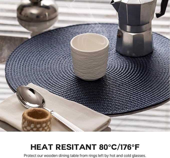 Round Placemats Set of 6 Plastic Woven Placemats Washable Wipeable Table Mats - Image 4