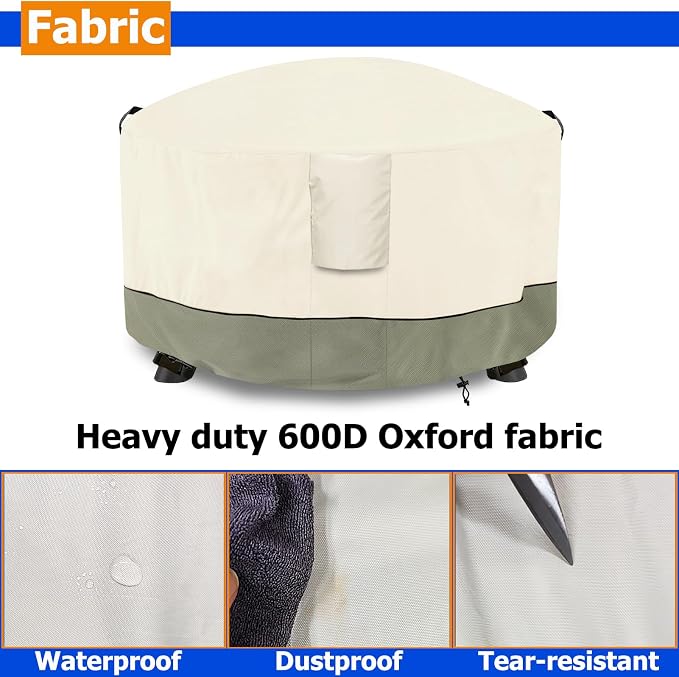 Fire Pit Cover, Outdoor Heavy Duty 600D 100% Waterproof Fire Pit Cover Round - Image 4
