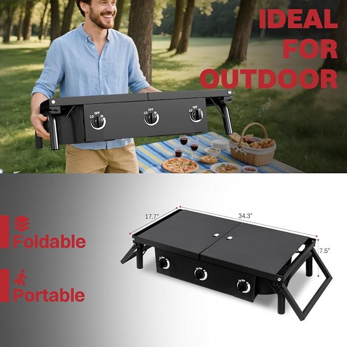 3 Burner Propane Camp Stove | 225, 000 BTU Gas Burners | Side Shelves | - Image 8