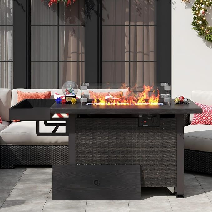52 Inch Wicker Patio Fire Table, 000BTU Propane Fire Pit Table by Unknown