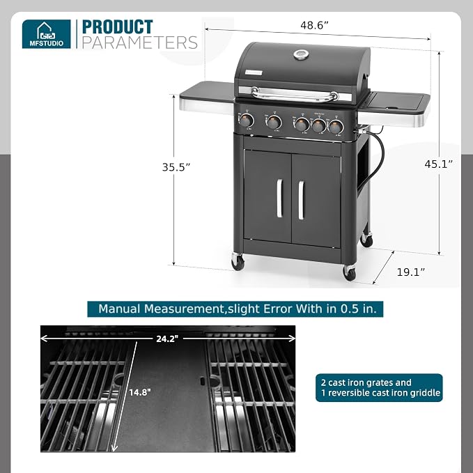 MFSTUDIO Propane Grills with Side Burner, BBQ Grill Griddle Combo - Image 2