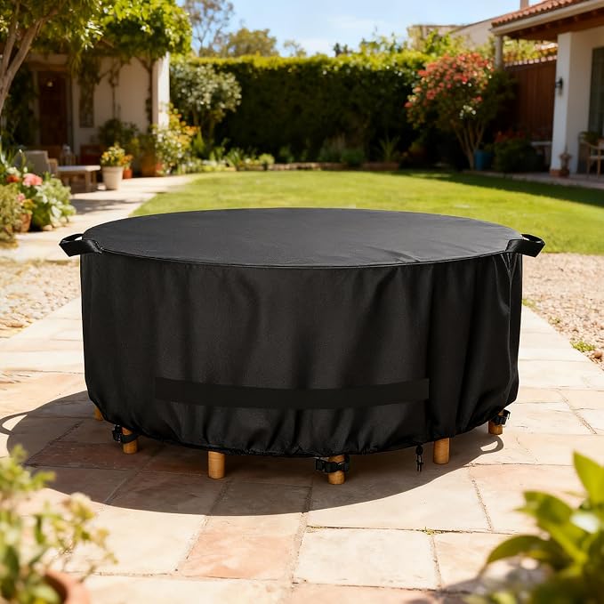 LBTING Round Patio Furniture Cover, Outdoor Table Chair Set Covers 62Dia x 28H - Image 7
