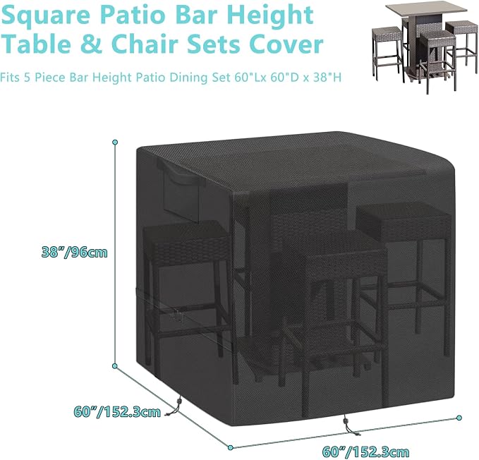 Kovshuiwe 5 Piece Bar Height Patio Dining Set Covers 600D Oxford Fabric - Image 2