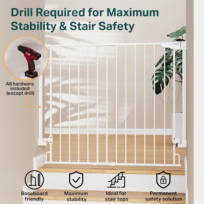 Cumbor 34" Extra Tall No Bottom Bar Baby Gate - Image 5