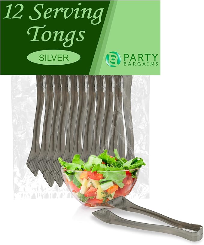 Serving Tongs 8.5-Inch Plastic Silver with Ergonomic Grip