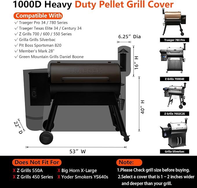 Grill Cover for Traeger Pro 34/780 Series, Waterproof Wood Pellet Smoker Cover - Image 2
