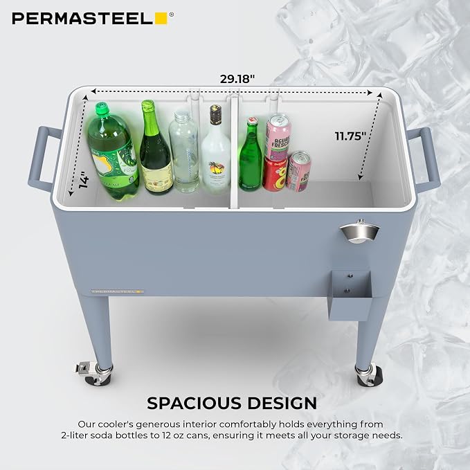 Permasteel 80 Quart Party Cooler, Rolling Ice Chest - Image 9