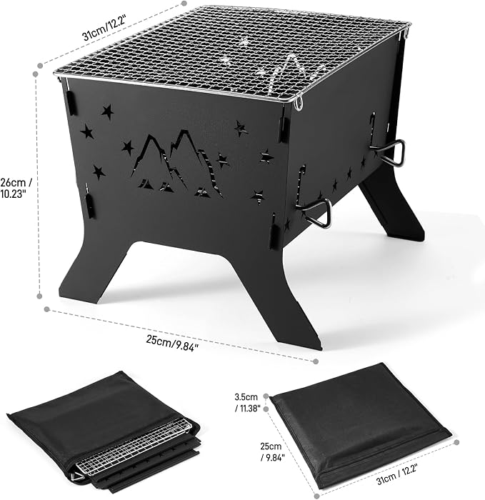 Odoland Camping Grill Portable Folding Charcoal Grills Backpacking BBQ Grill - Image 2
