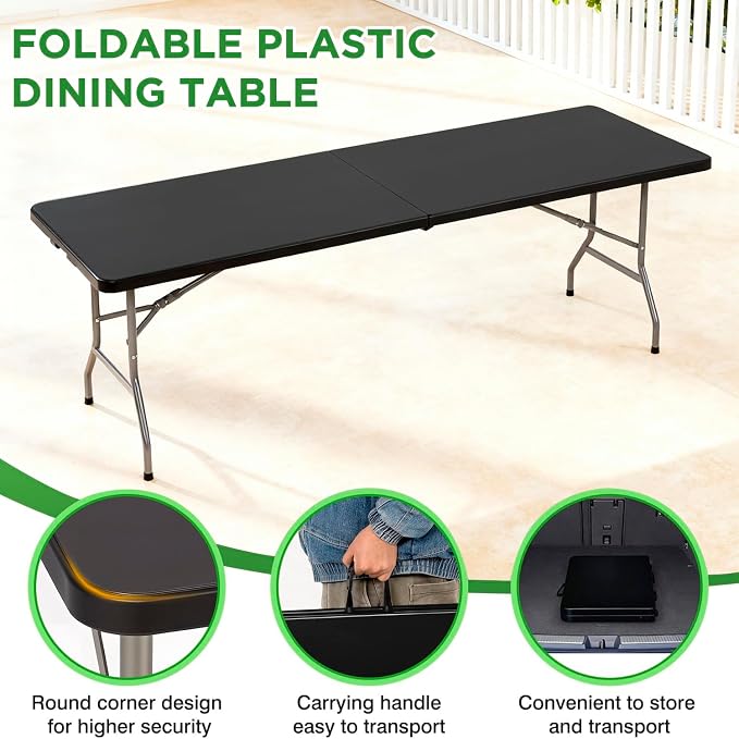 BestOffice 8 FT Picnic Table Folding Table Camping Plastic Table Fold Up Table - Image 6