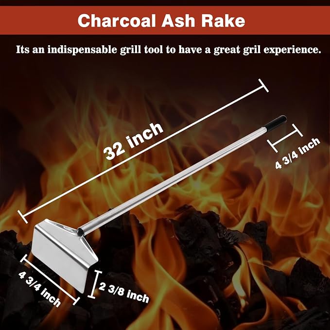 Coal Rake Grill Ash Tool, BBQ Charcoal Stainless Steel Rake - Image 2
