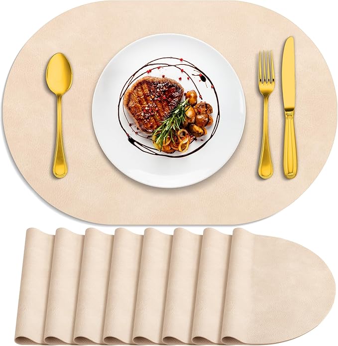 ADRIMER Placemats, Heat Resistant Oval Placemats Set of 8 Washable 12 x 17 Inch by Adrimersdreamistobeanindispensablecompanioninyourlife