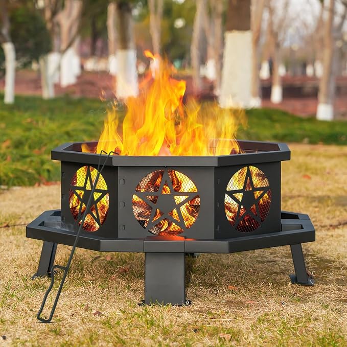 32 Inch Small Octagonal Fire Pit, Outdoor Wood Burning Fire Pits by OutdoorFirePit