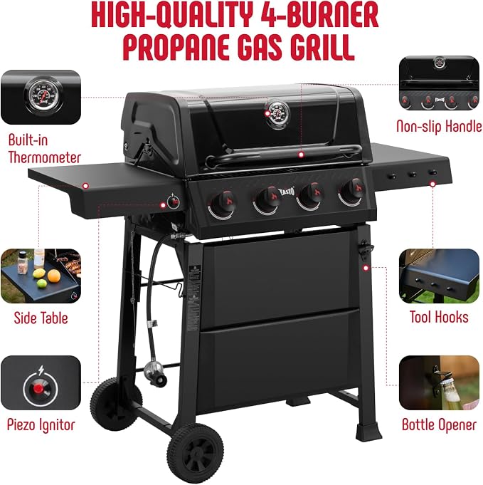 4-Burner Gas BBQ Grill with Side Table, 000 BTU Outdoor Propane Grill with - Image 7