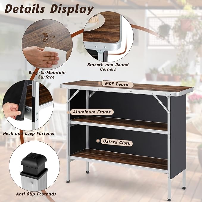 Giantex Portable Bar Table for Events, Folding Mobile Bartending Station - Image 4