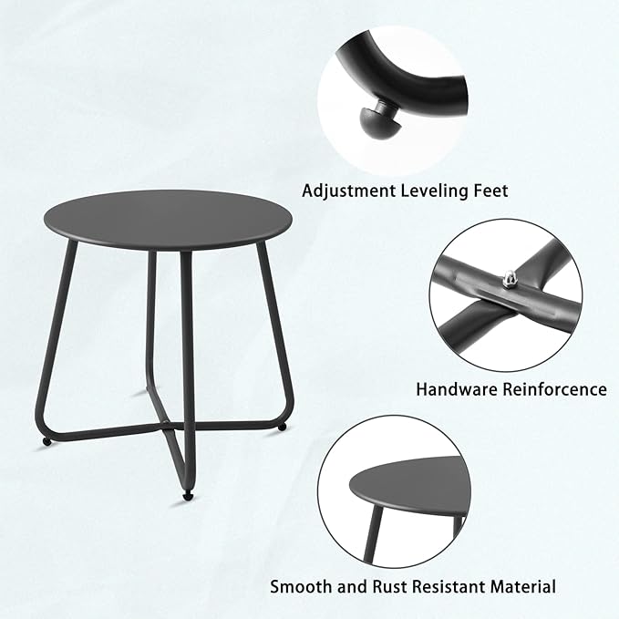 Outdoor Table Small Patio Side Table, Round Metal Side Table, Weatherproof - Image 4