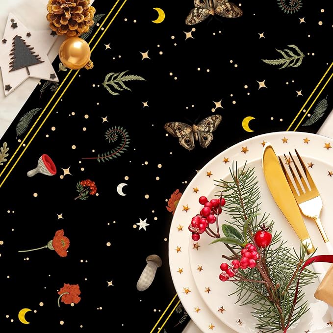 Moth Burlap Table Runner Seasonal Spring Fall Kitchen Dining Linen Table - Image 4